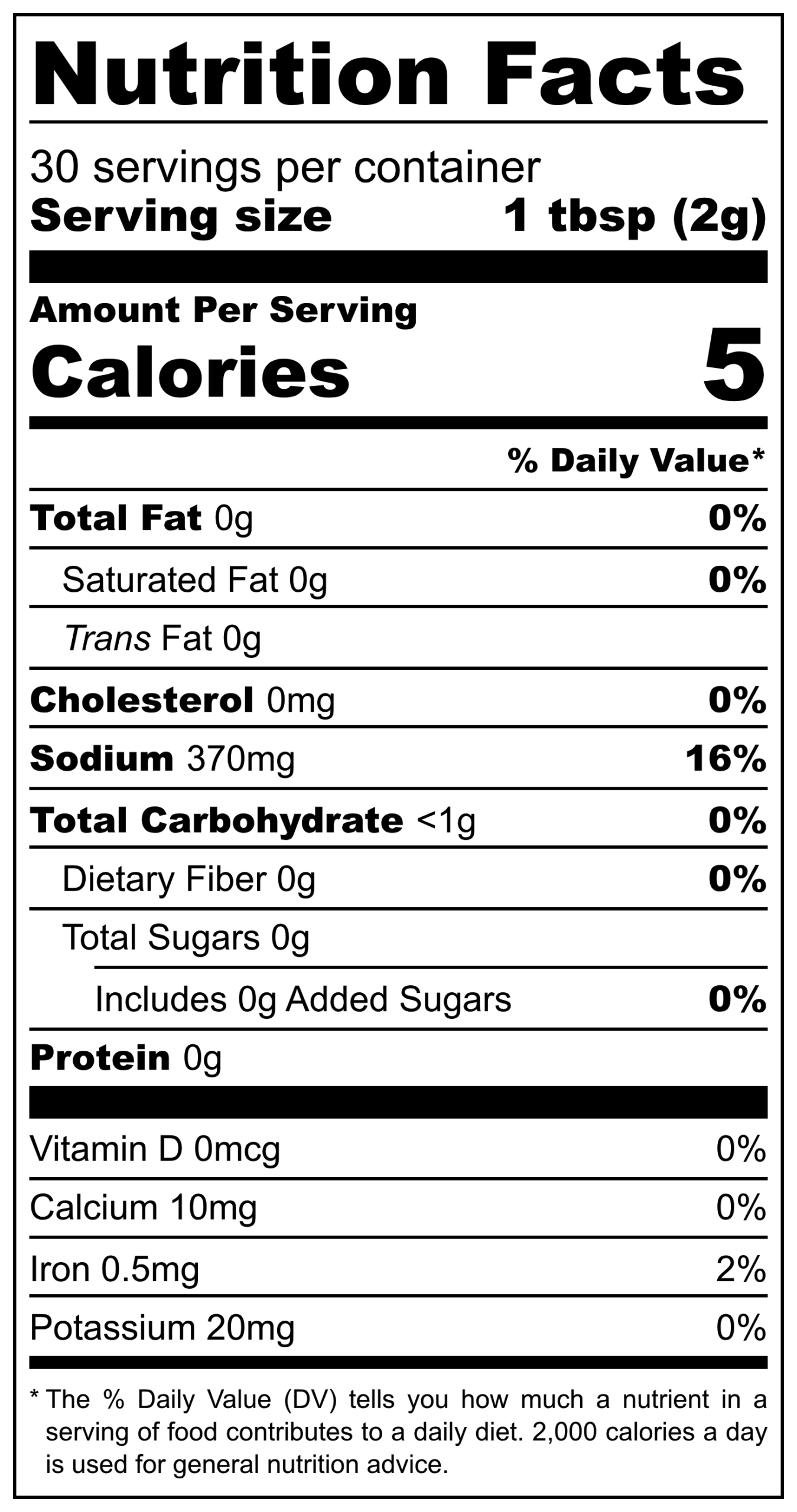 Chaat Masala 60g FDA Nutrition Label